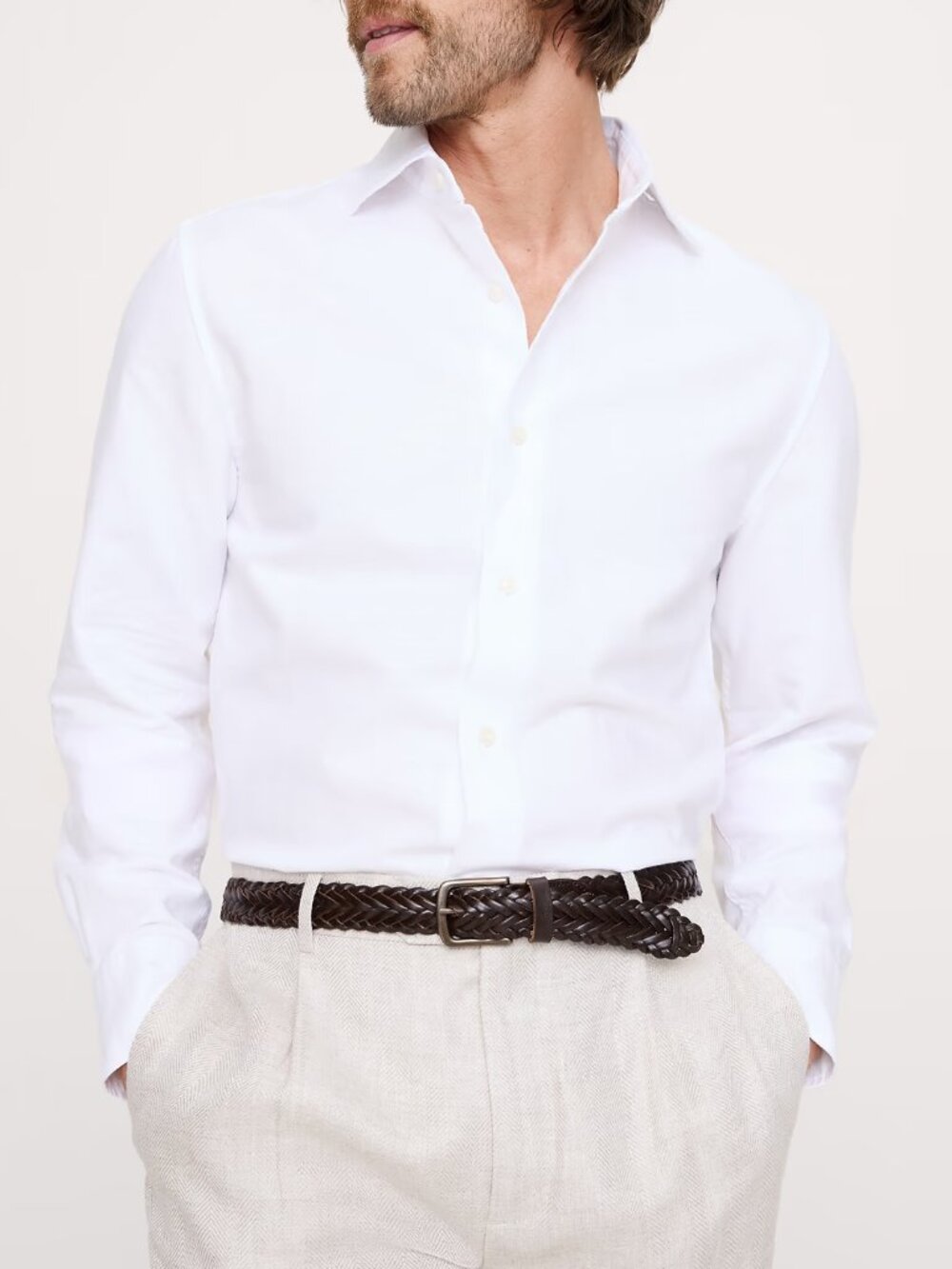 NWT! Banana Republic Men's White Slim-Fit Linen-Cotton Dress Shirt L Tall